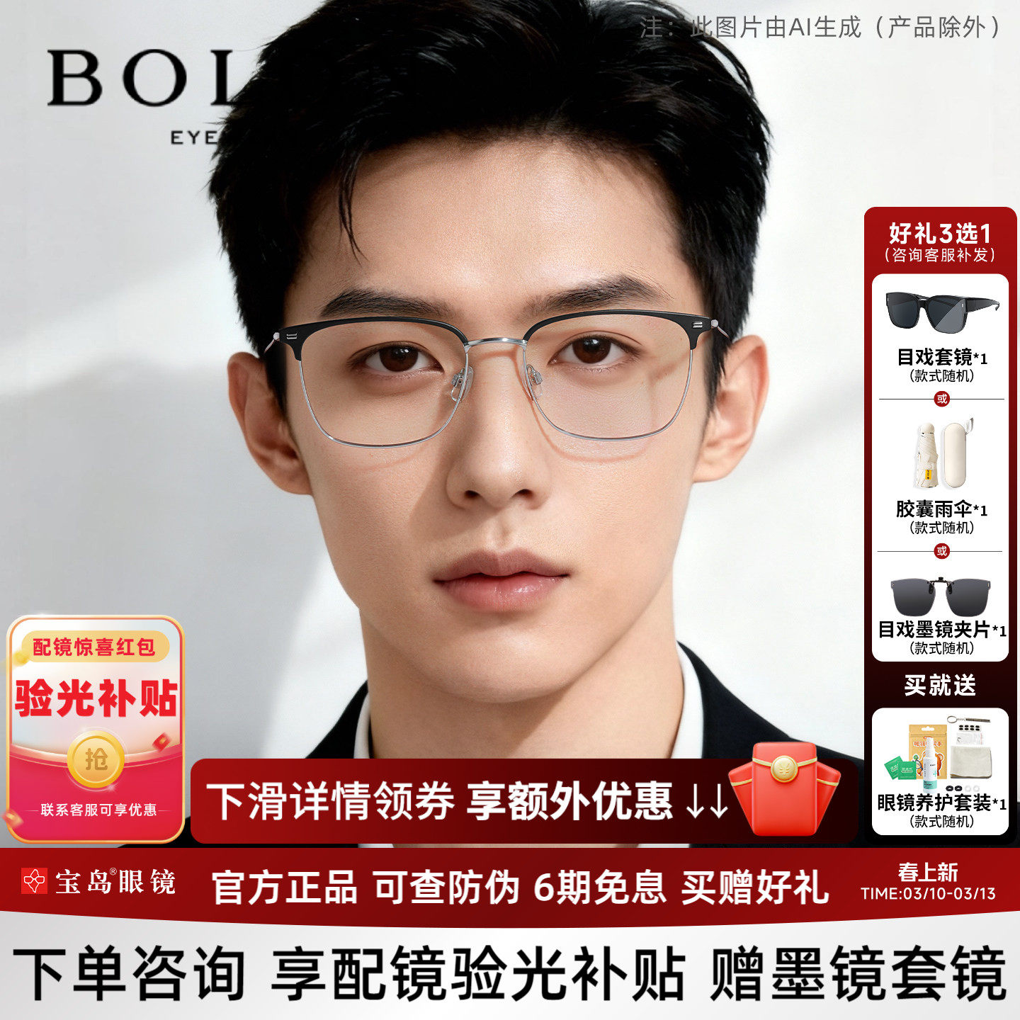 暴龙近视眼镜框休闲商务眉框男士钛合金光学镜架女可配蔡司BA7009