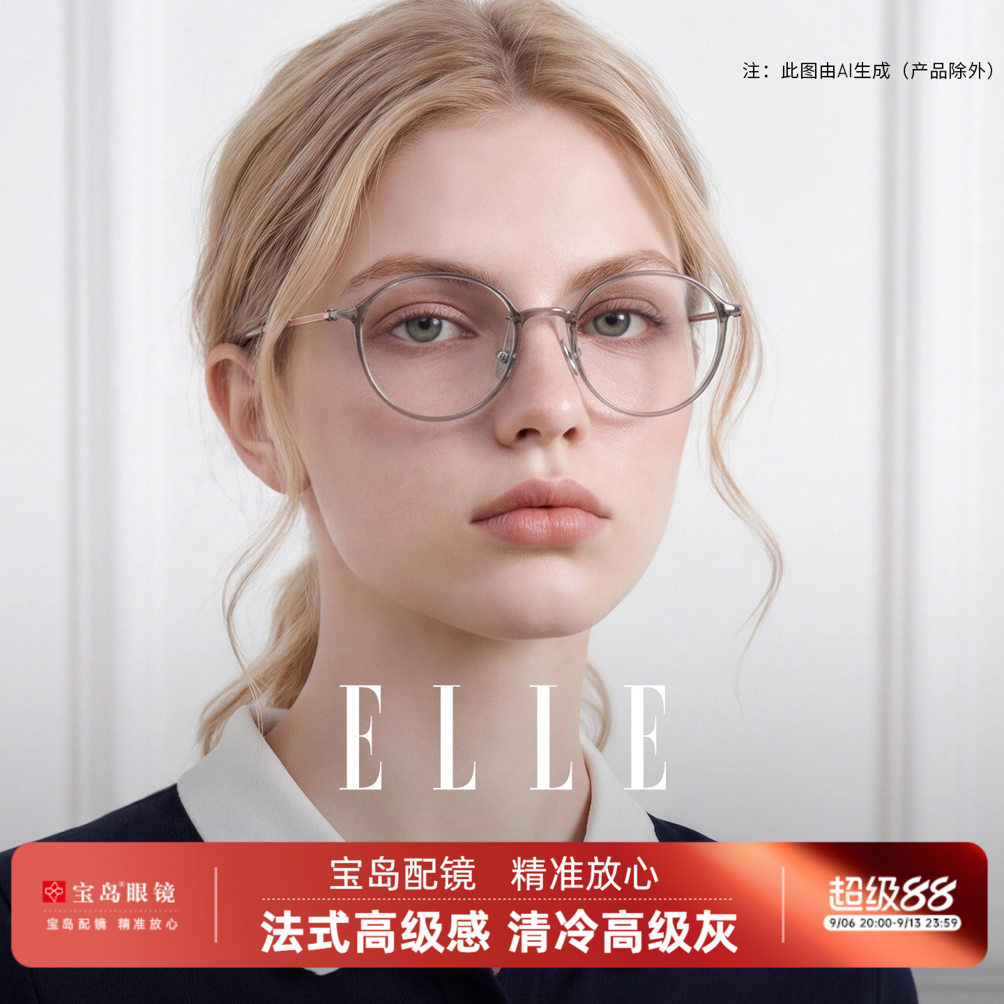 ELLE巴黎轻羽系列超轻8g椭圆框近视眼镜框女可配高度数眼镜架6022