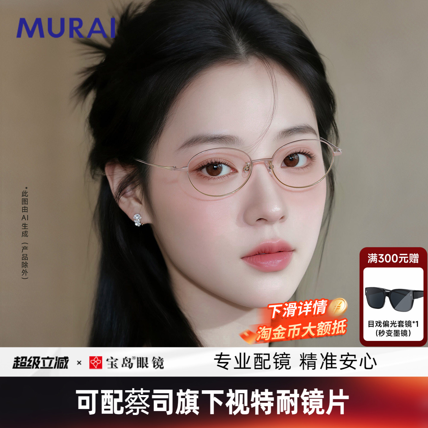 MURAI小脸近视眼镜架女款书呆子钛合金眼镜框可配小框高度近视片