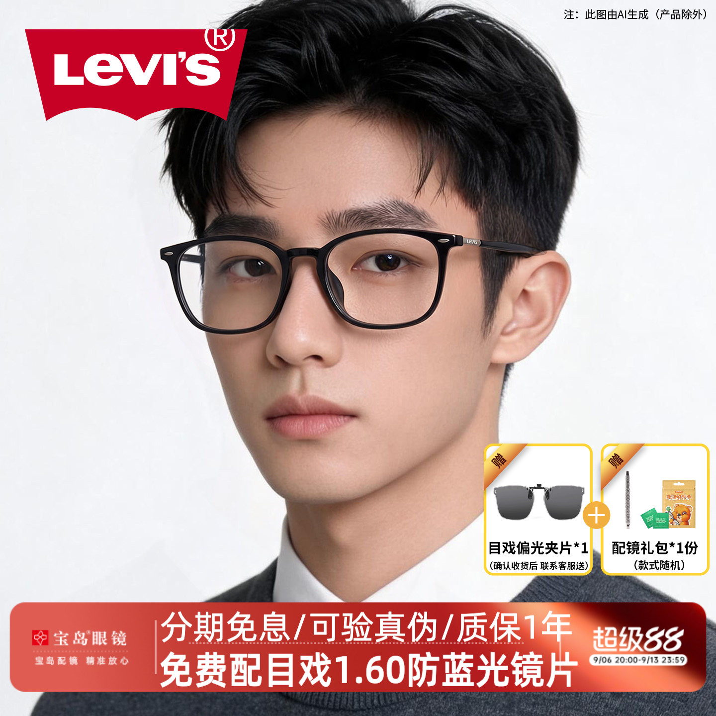 李维斯经典黑色眼镜方框图片