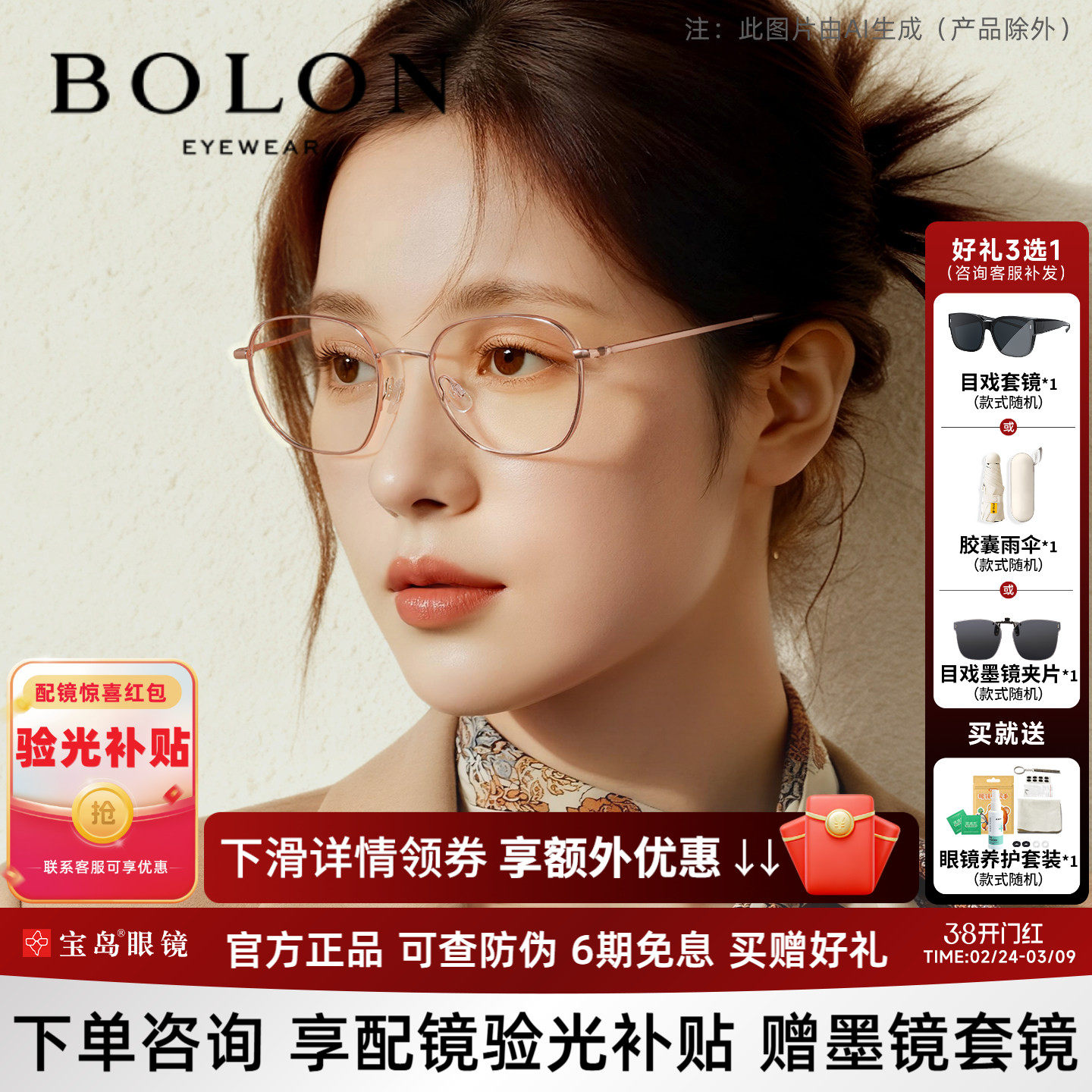 暴龙近视眼镜框男钛合金方框可配防蓝光度数镜片光学镜架女BA7005