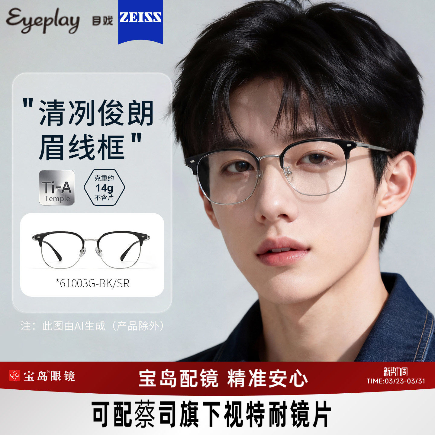 目戏眼镜男款近视专业网上可配蔡司度数镜片可选防蓝光镜架61003