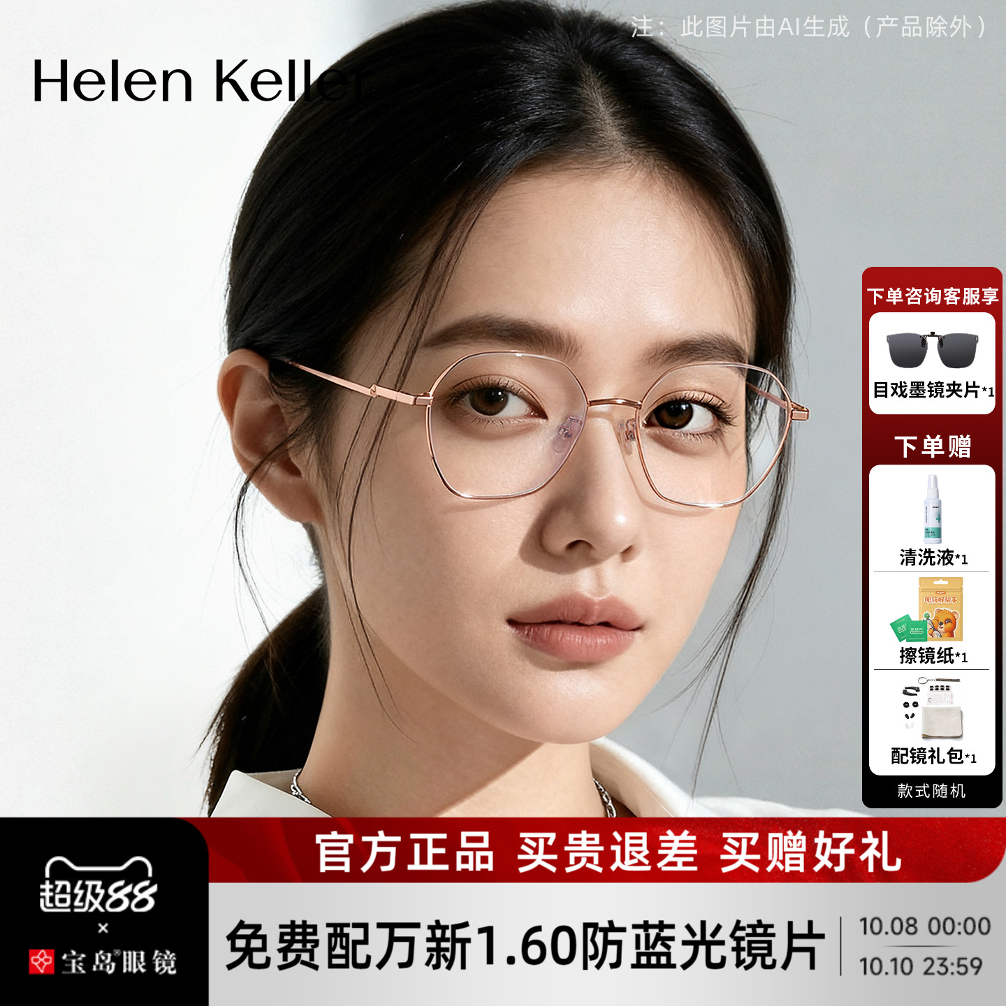 海伦凯勒近视眼镜框男镜架女韩版潮眼睛框金属架可配镜片H82026