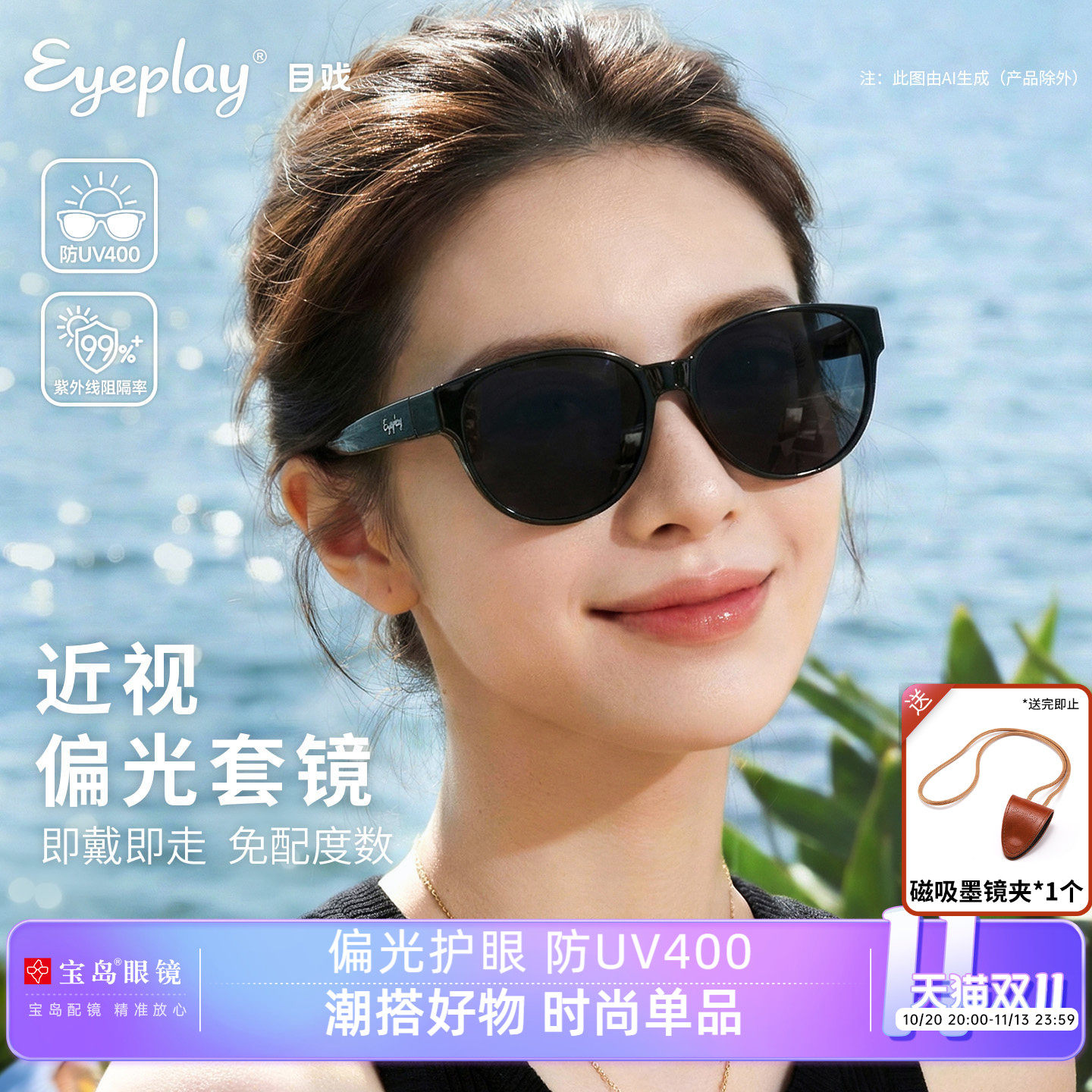 目戏近视专用墨镜套镜女款2026新款高级感可套近视镜太阳镜76007