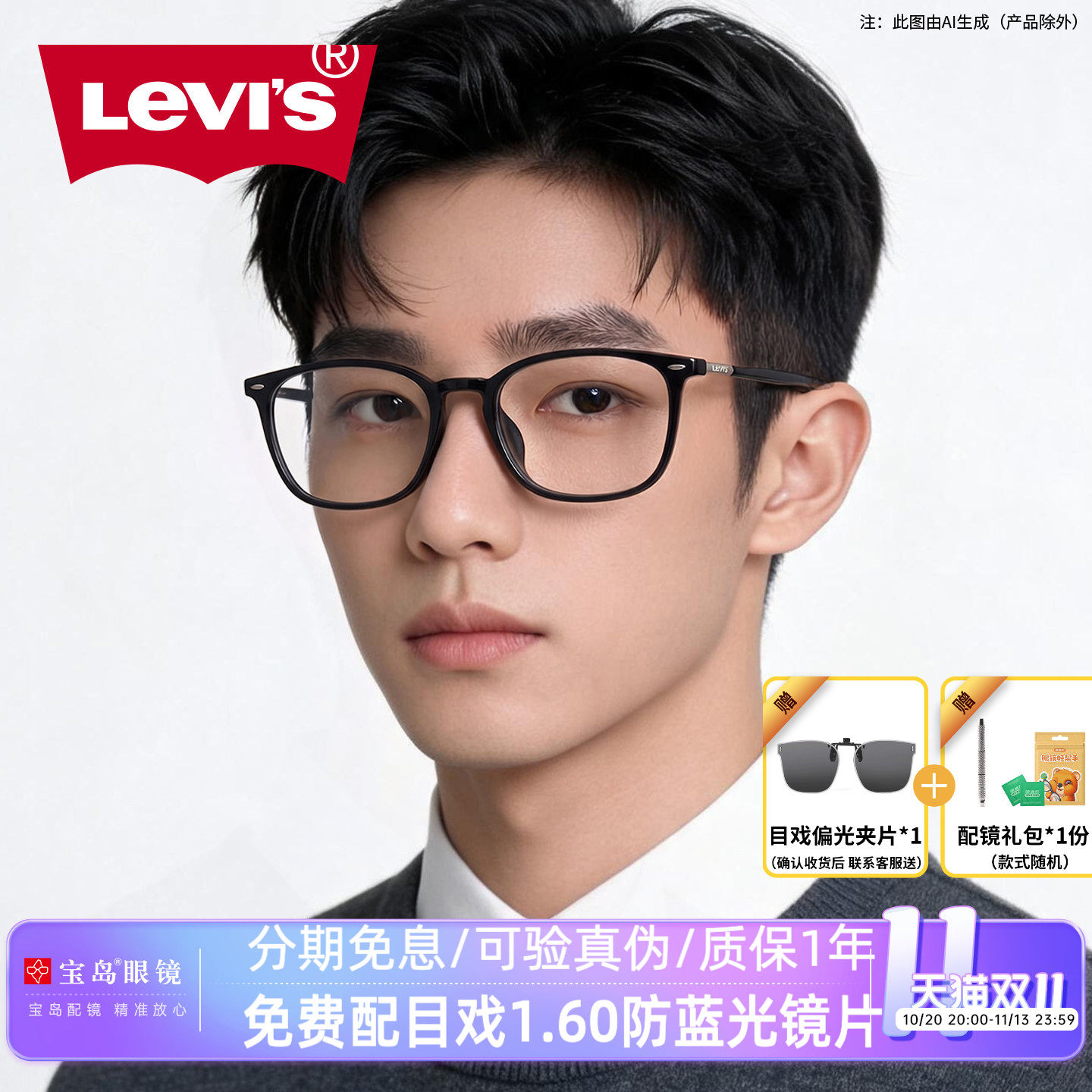 levis李维斯眼镜框可配镜片近视架黑框素颜眼镜全框男女宝岛3099