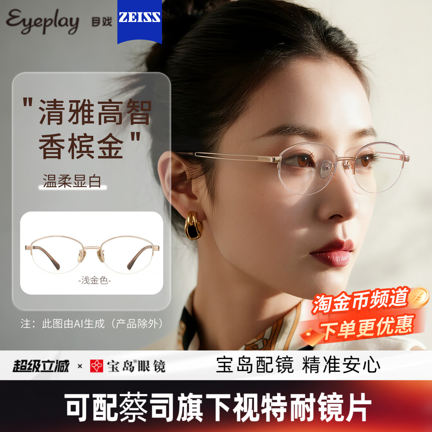 目戏老钱风半框近视眼镜高智感可配镜片度数眼镜框镜架女12002
