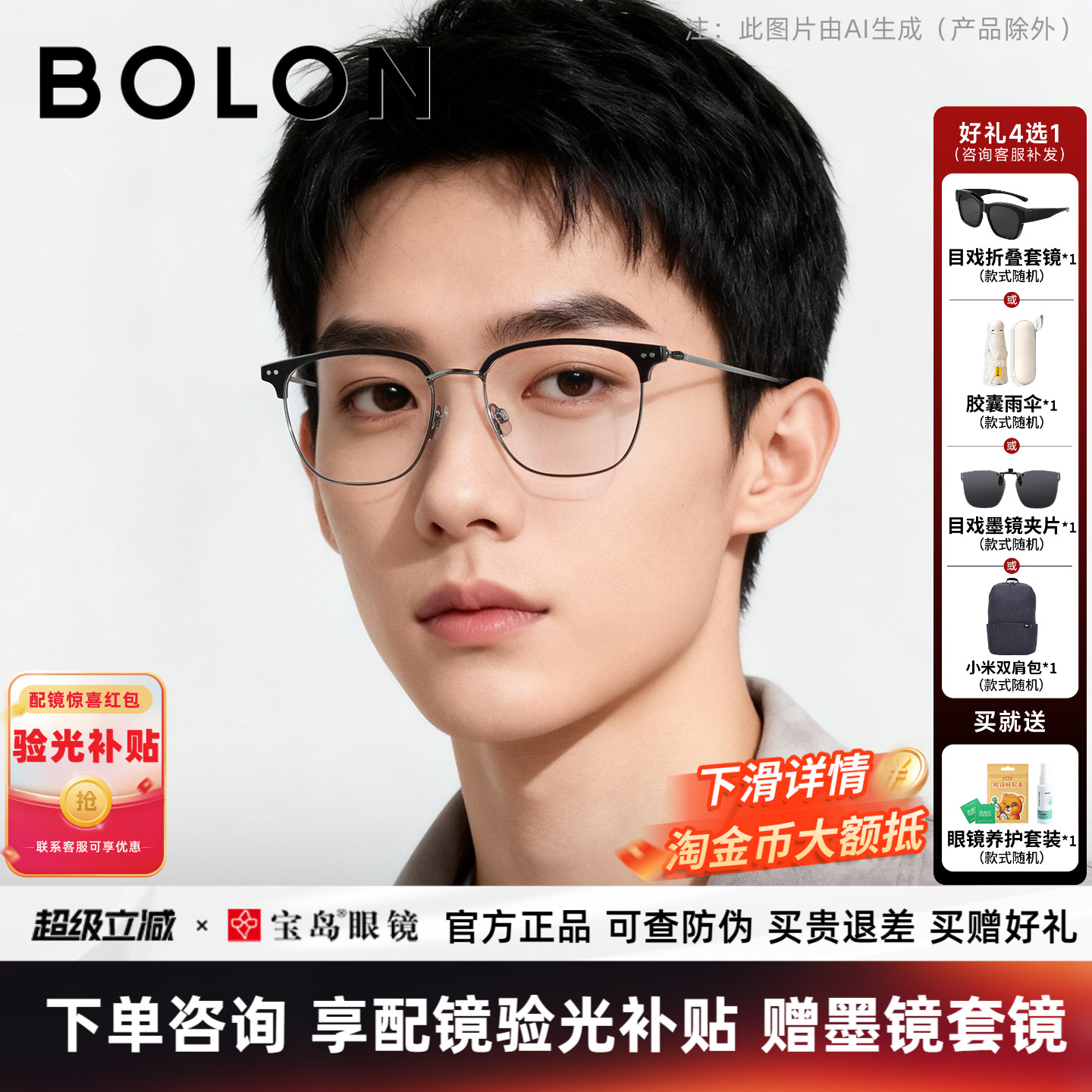 暴龙近视眼镜框钛合金商务休闲眉框男可配蔡司镜片光学镜架BA6001