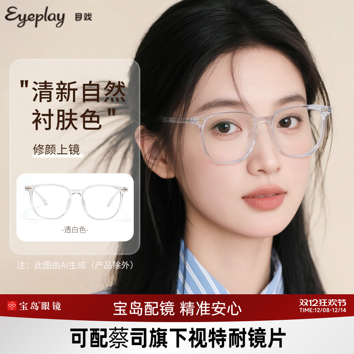 目戏素颜眼镜轻盈舒适显脸小