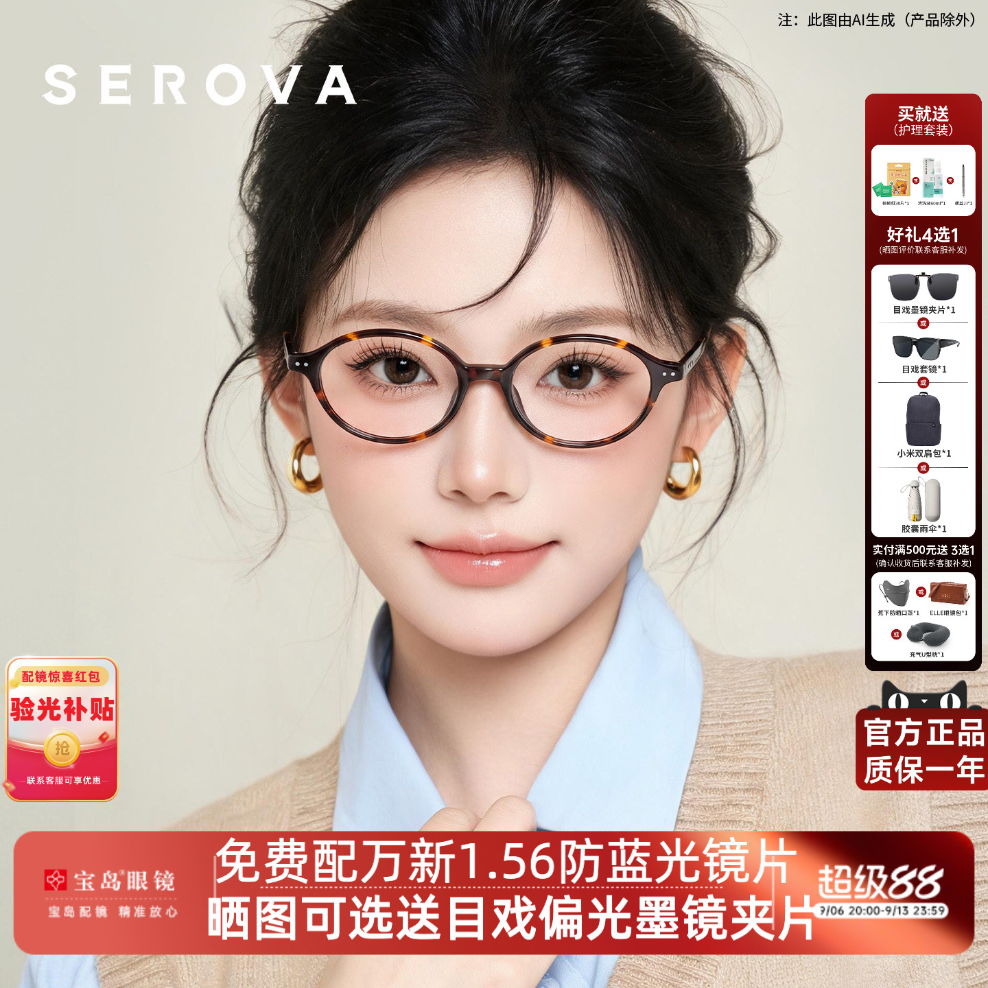 施洛华眼镜框椭圆小框书呆子复古玳瑁色镜架可配高度数镜片SF796