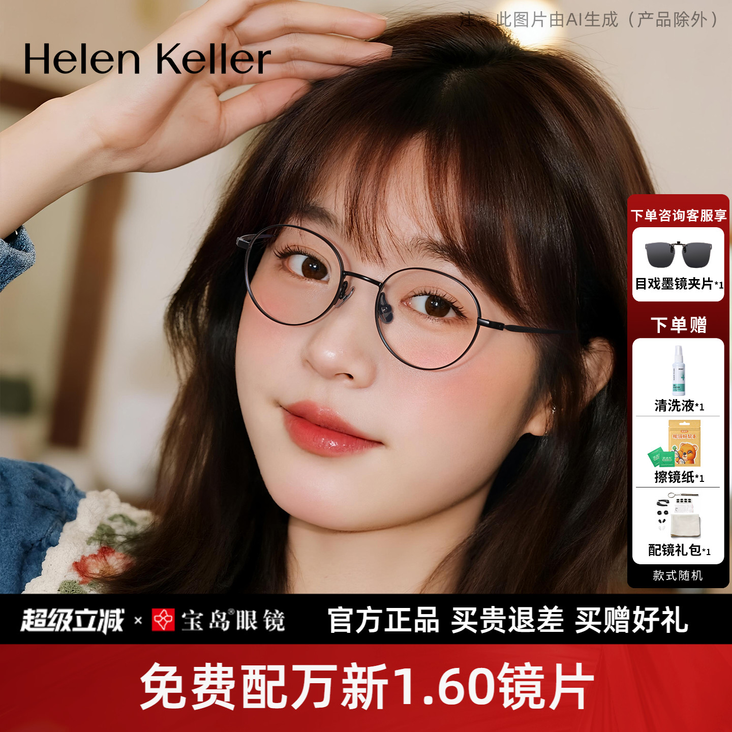 海伦凯勒小框高度数近视眼镜架