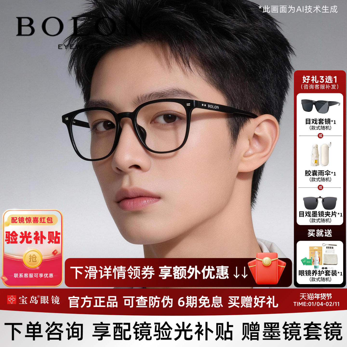 暴龙近视眼镜框方框男轻黑框可配蔡司镜片大框镜架女BJ5176/5185