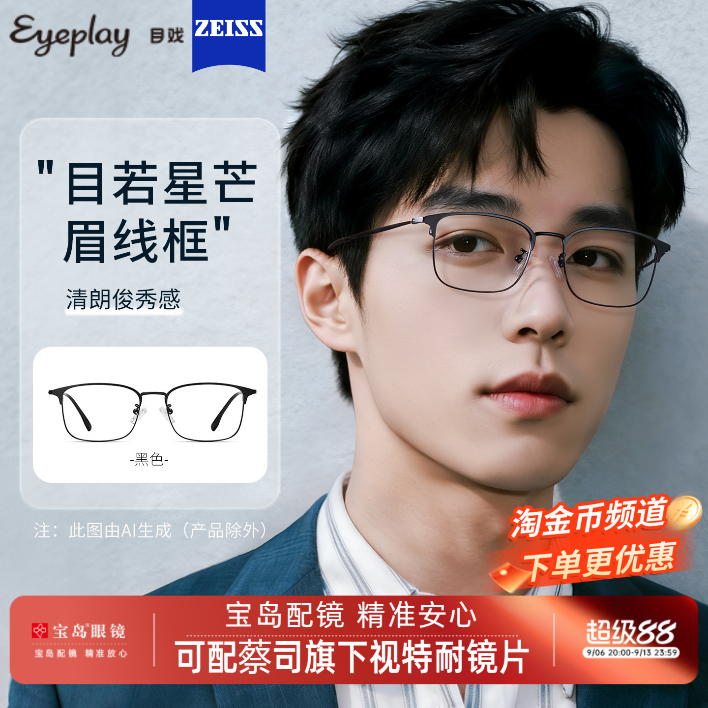 目戏近视眼镜框镜架可选防蓝光镜片可配蔡司度数专业配眼镜男1022
