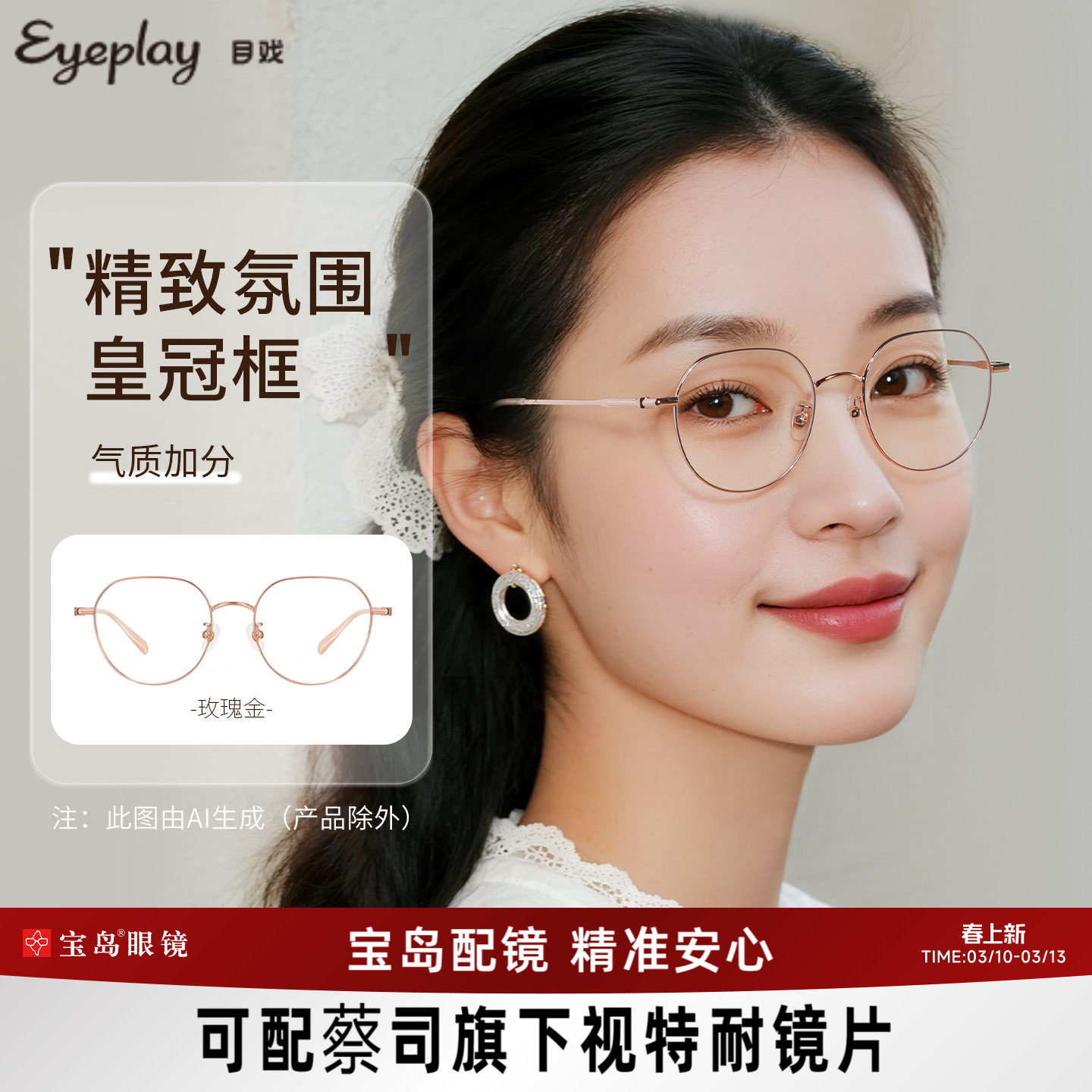 目戏近视眼镜女圆框方圆脸金属眼镜框镜架轻小框可配度数男11001G