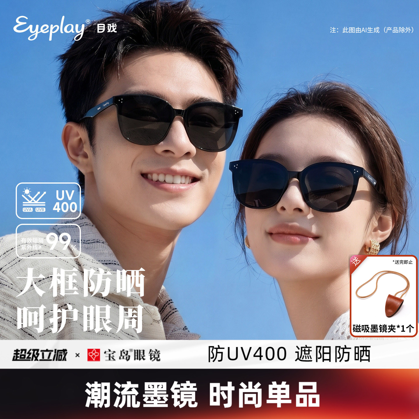 目戏墨镜女款适合方圆脸可选偏光防晒防紫外线太阳镜男款31012S