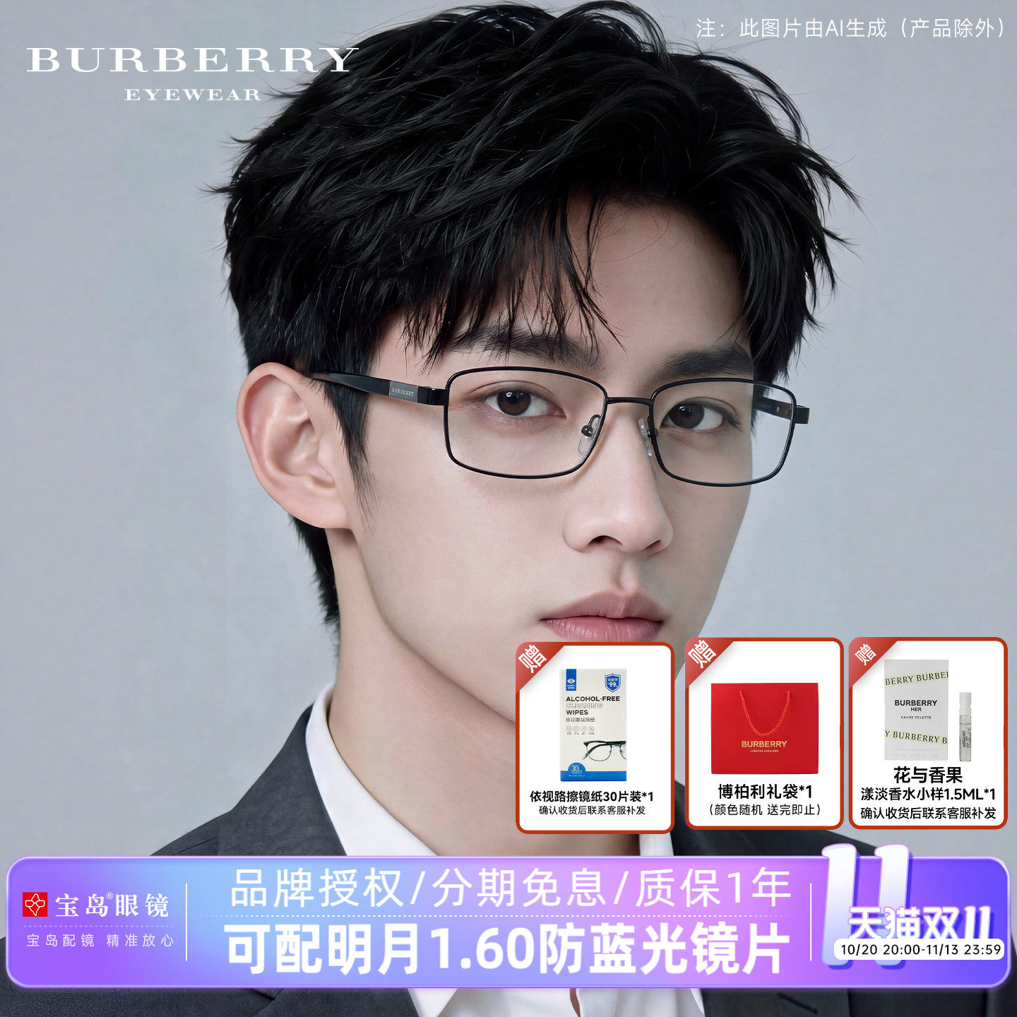 BURBERRY博柏利眼镜架钛合金商务全框男方框可配近视镜片1287
