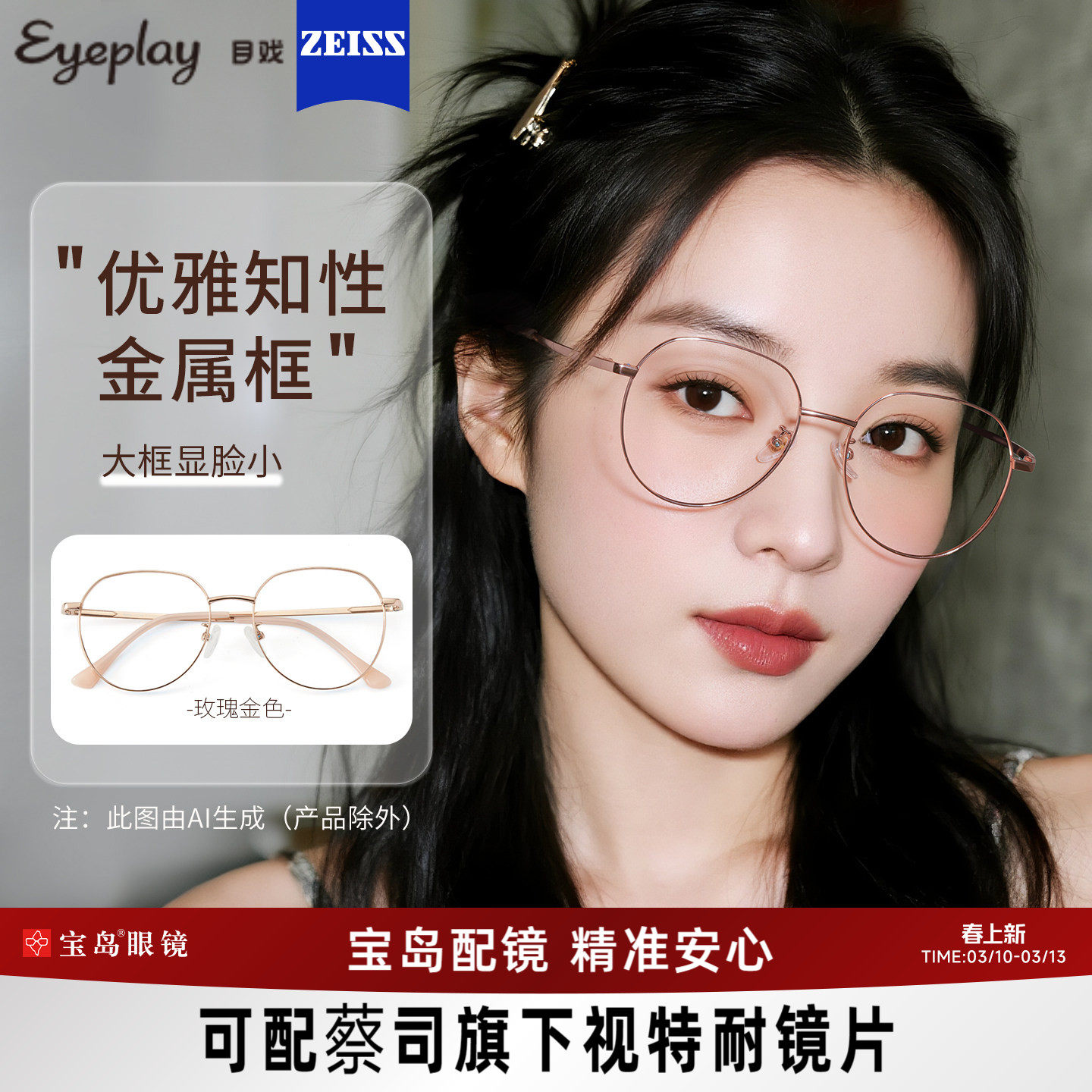 目戏近视眼镜女可配蔡司度数可选防蓝光镜片专业配眼镜框镜架5002