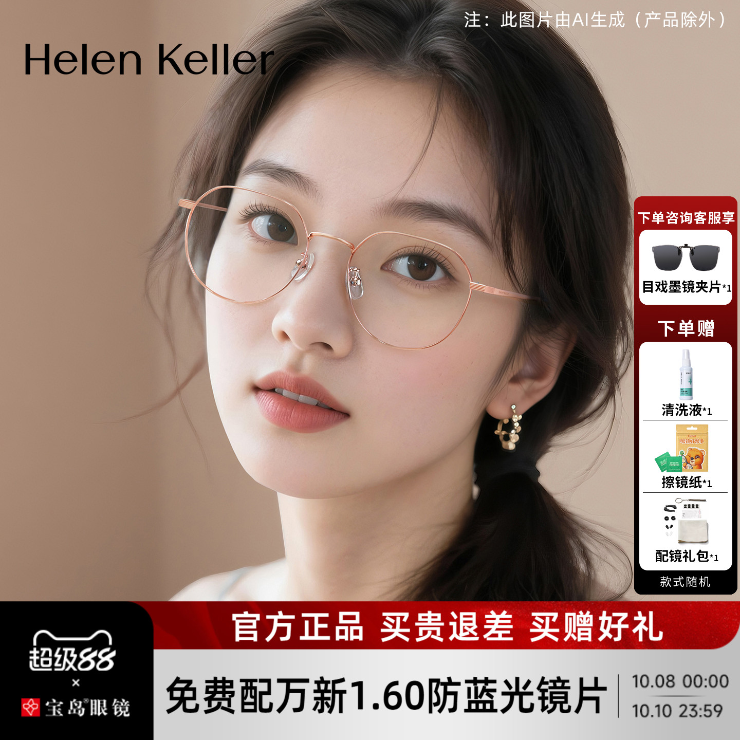 海伦凯勒近视眼镜框女文艺圆框可配度数可选防蓝光轻镜架男H23041
