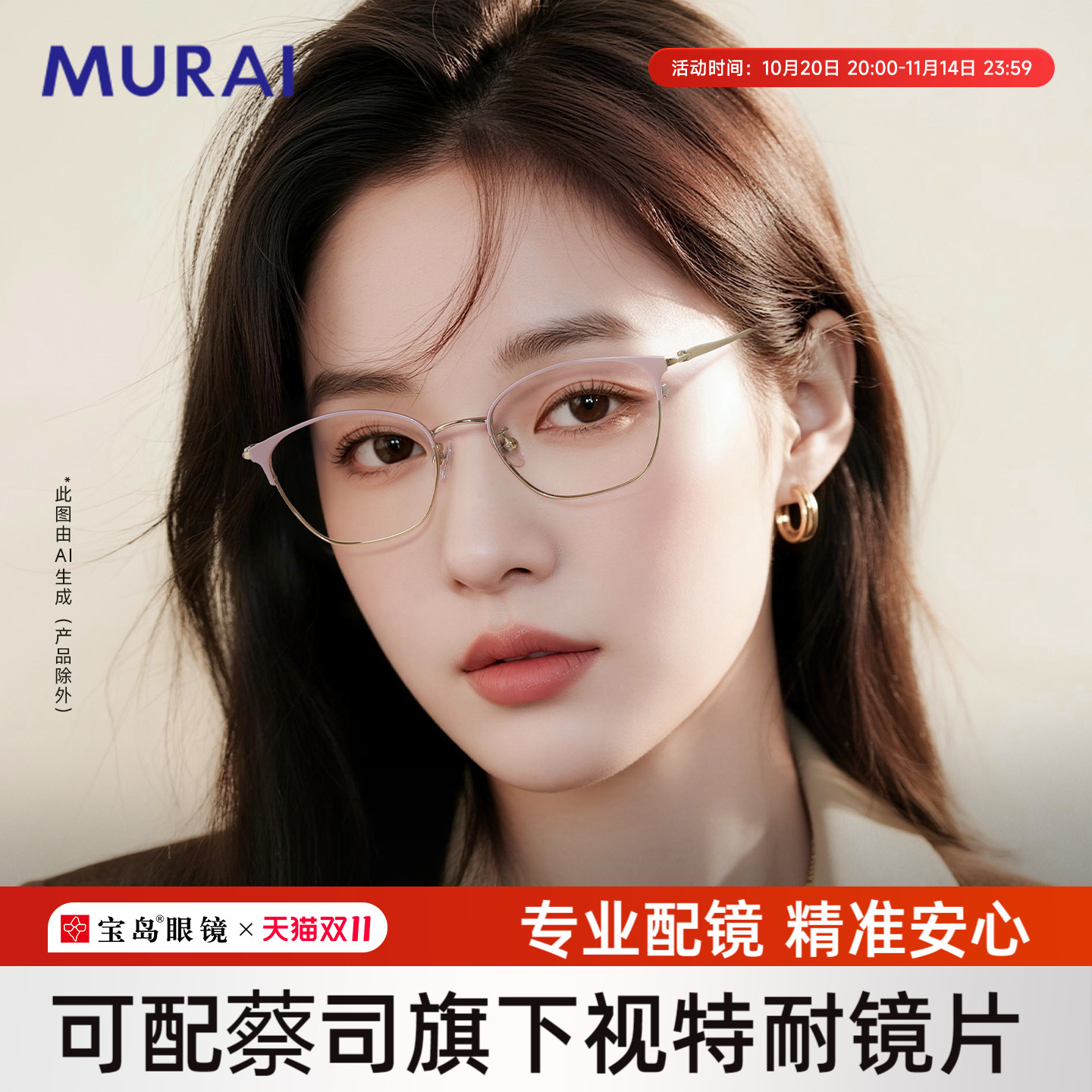 MURAI近视眼镜女时尚复古高级感钛合金腿镜框眼镜女可配度数近视