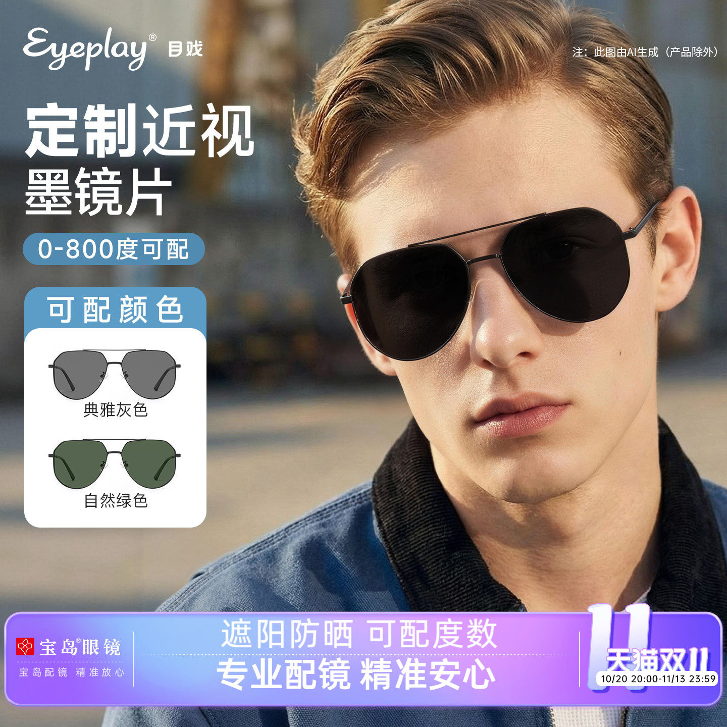 目戏近视墨镜男款可配带度数驾驶开车专用飞行员蛤蟆太阳眼镜男士