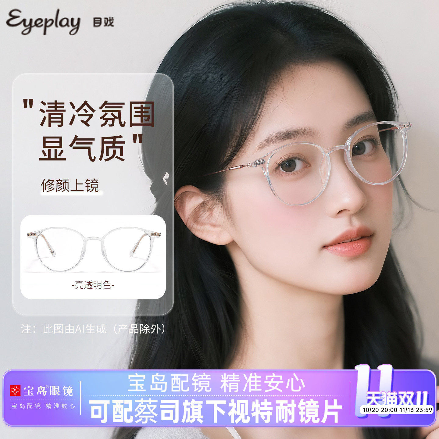 目戏女时尚近视眼镜可配度数