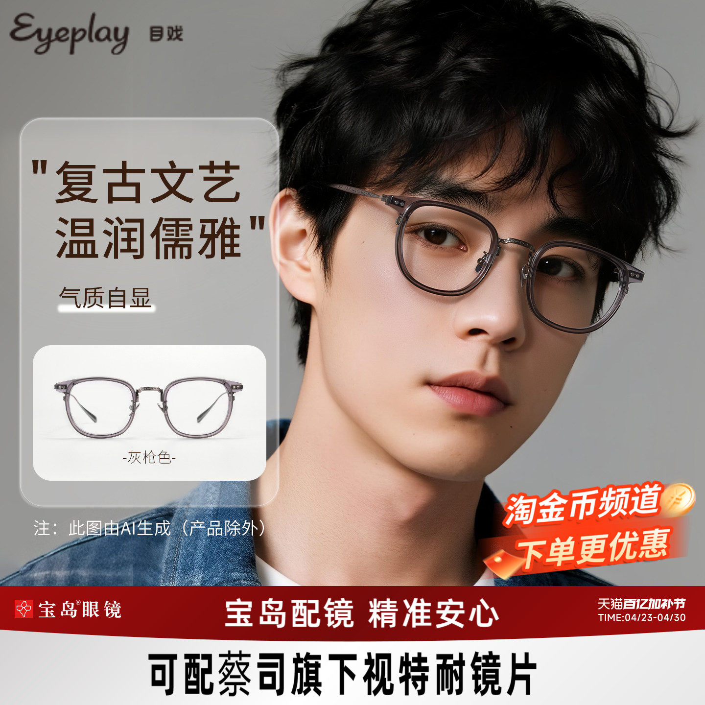 流光系列 目戏眼镜框架近视可配度数男方框小众设计师钛腿8001