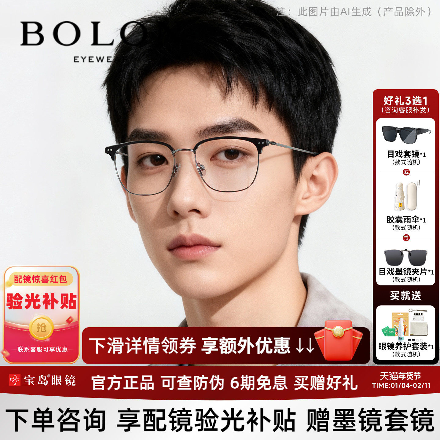 暴龙近视眼镜框钛合金商务休闲眉框男可配蔡司镜片光学镜架BA6001