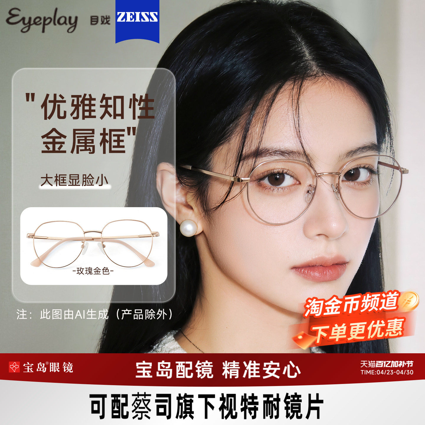 目戏近视眼镜女可配蔡司度数可选防蓝光镜片专业配眼镜框镜架5002