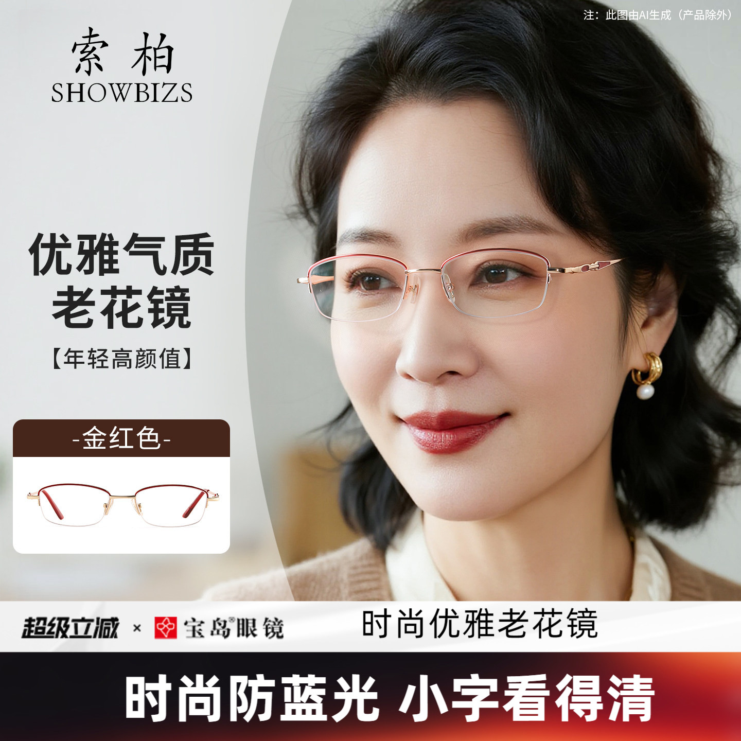 索柏老花镜防蓝光高清树脂时尚老年人远视老光眼镜女士宝岛正品