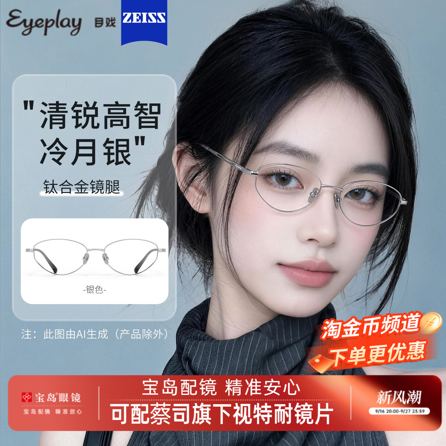 目戏老钱风近视眼镜可配防蓝光
