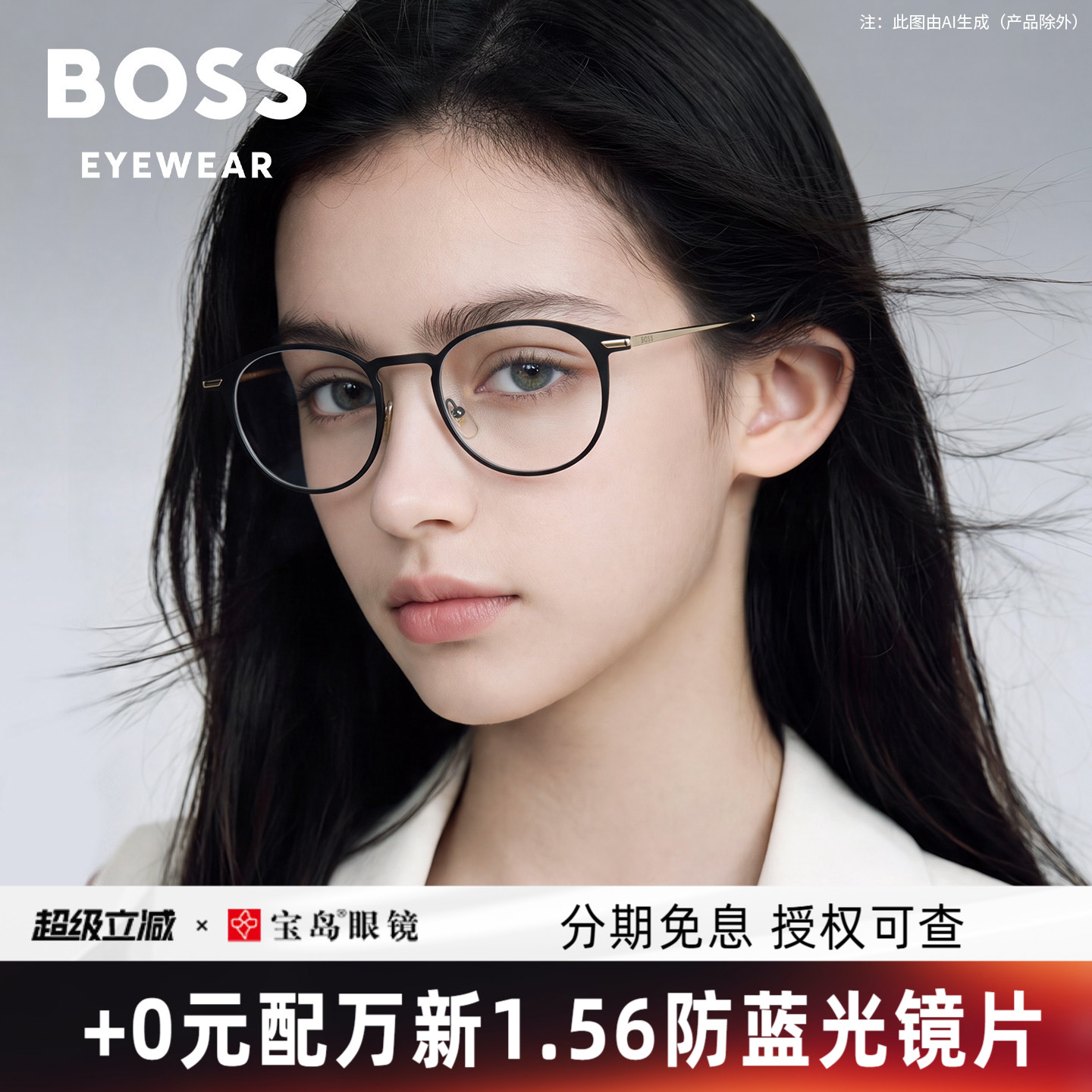 BOSS眼镜架女钛合金小脸圆框复古轻眼镜架框可配近视镜片宝岛1252