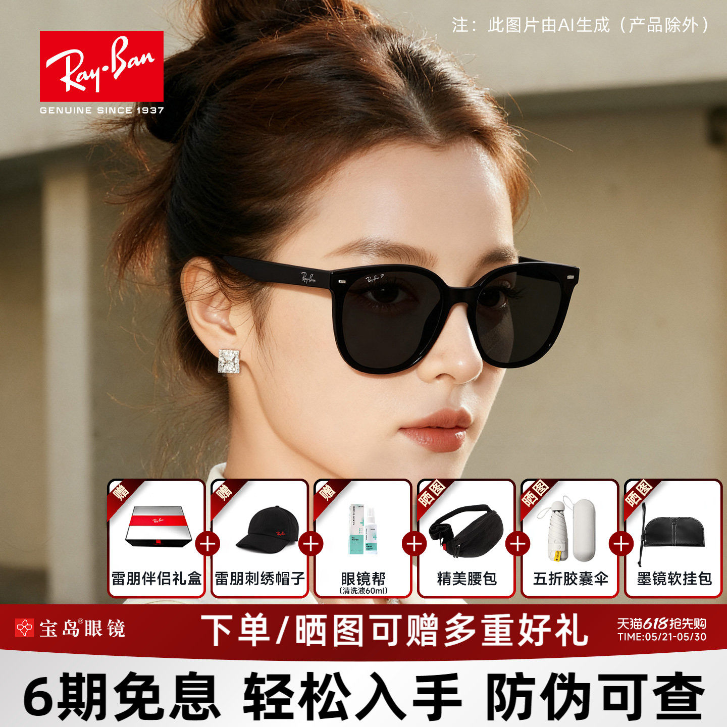 RayBan雷朋太阳镜新品女时尚黑超近视墨镜可选偏光墨镜男0RB