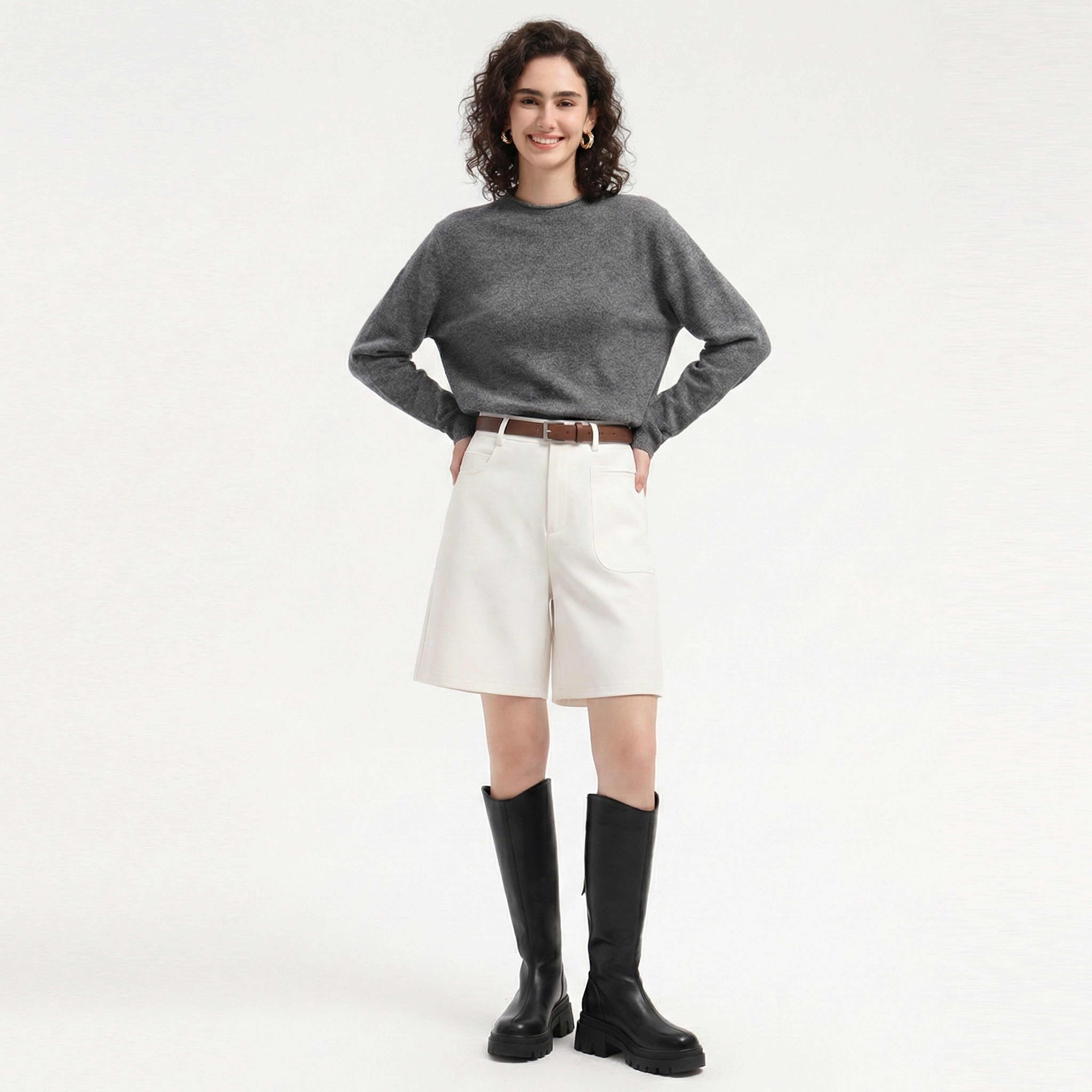 质仓良织半高领卷边羊绒羊毛针织衫女秋冬通勤百搭套衫毛衣