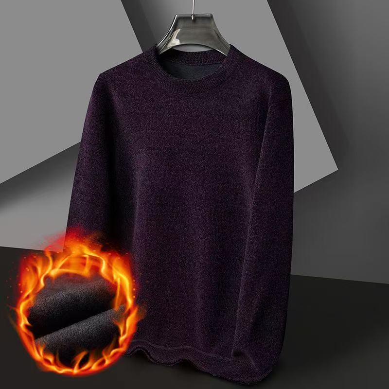 雪尼尔男士保暖加绒男士毛衣圆领