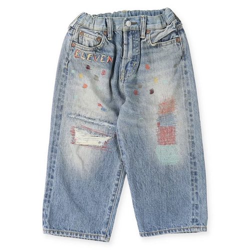 日系潮牌童装｜原/25秋冬男女童通用彩线破洞牛仔裤