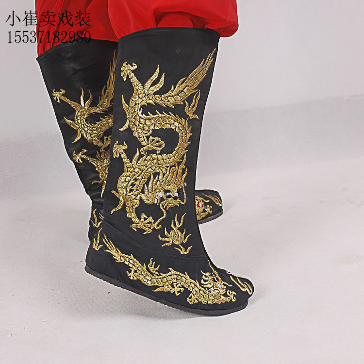变脸靴龙靴古装靴戏曲戏剧京剧川剧武生刺绣龙靴皇帝靴平底龙靴