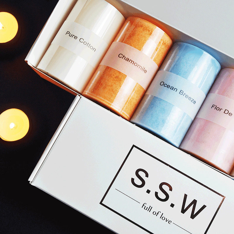 雪花大圆柱精油粉红色婚礼香薰蜡烛香味天然非无烟生日卧室派对盒