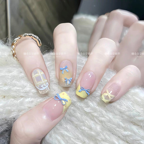 奶黄流心显白少女中短款穿戴甲