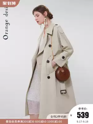 Orange Desire windbreaker coat women 2021 new spring dress Korean version loose waist Hepburn wind long version