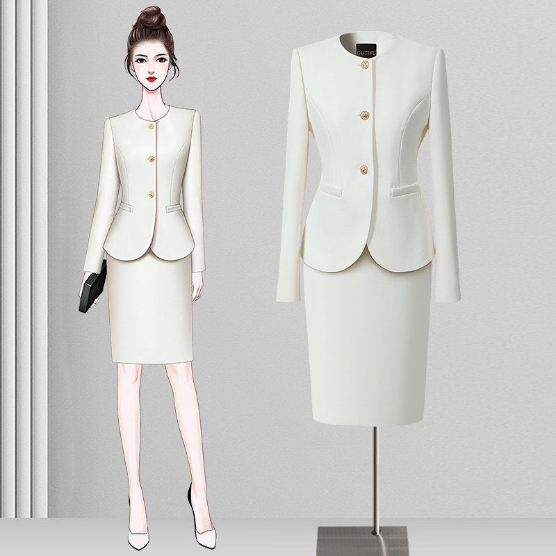 小香风正装女套装裙高级感名媛气质白色西装套裙美业职业装工作服