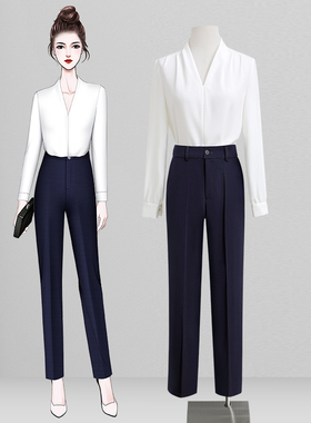 白色职业衬衫女春季高级感时尚洋气打底内搭v领上衣ol通勤工作服