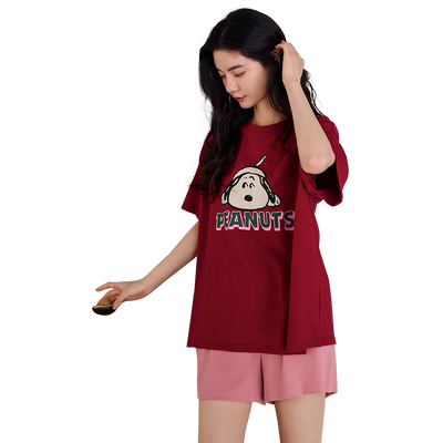 贝妍女夏纯棉短袖新婚史努比睡衣