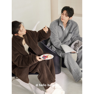 贝妍冬季加厚保暖羊羔绒情侣睡衣