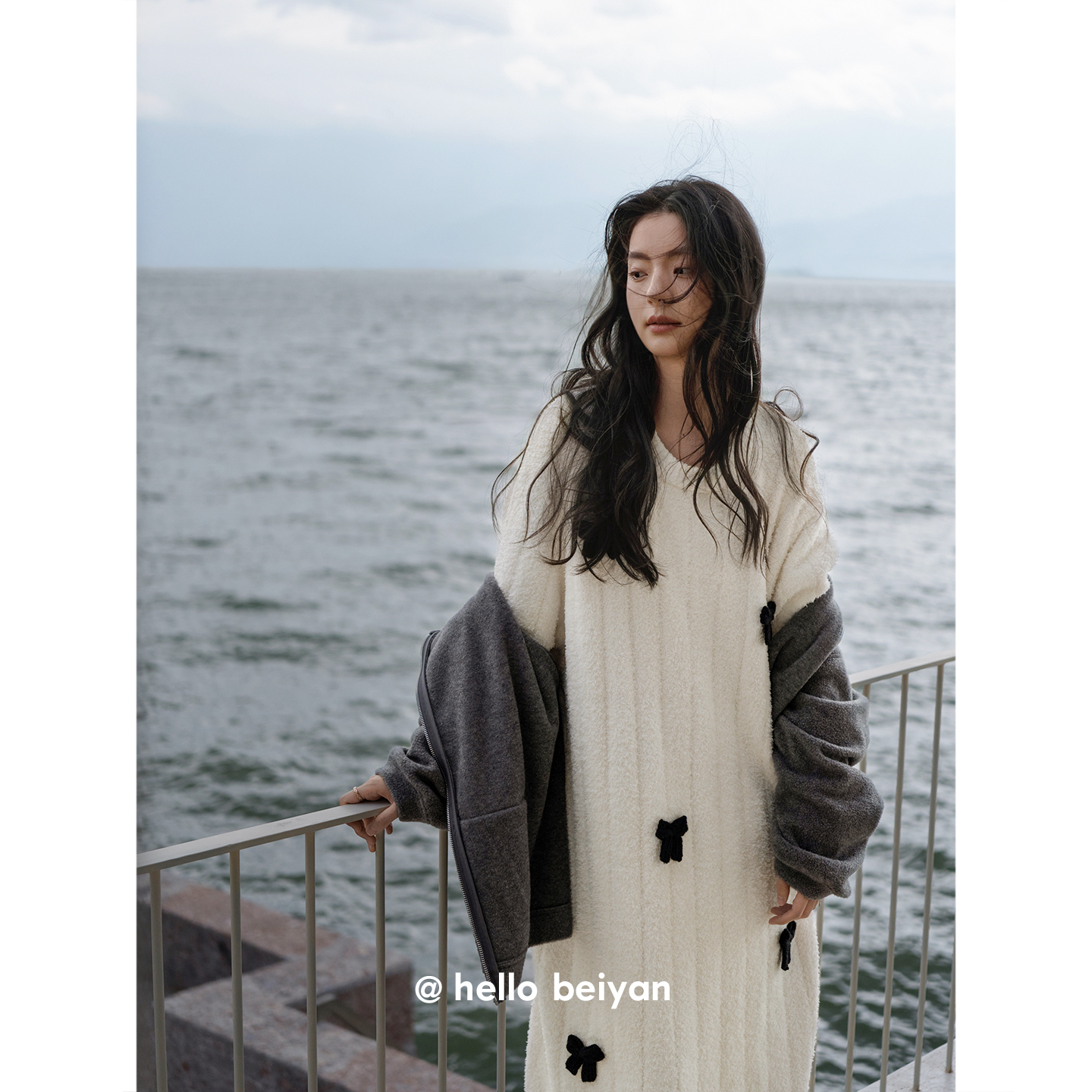 贝妍女款秋冬慵懒宽松半边绒睡裙