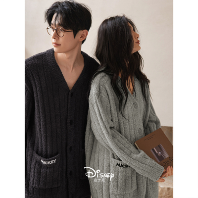 迪士尼秋冬季保暖半边绒情侣睡衣