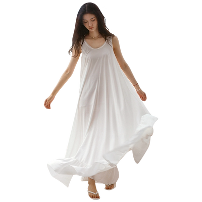 贝妍性感睡衣女夏薄款梭织棉长裙