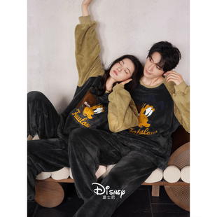 冬季珊瑚绒情侣睡衣女款可爱卡通加厚家居服男保暖法兰绒大码套装