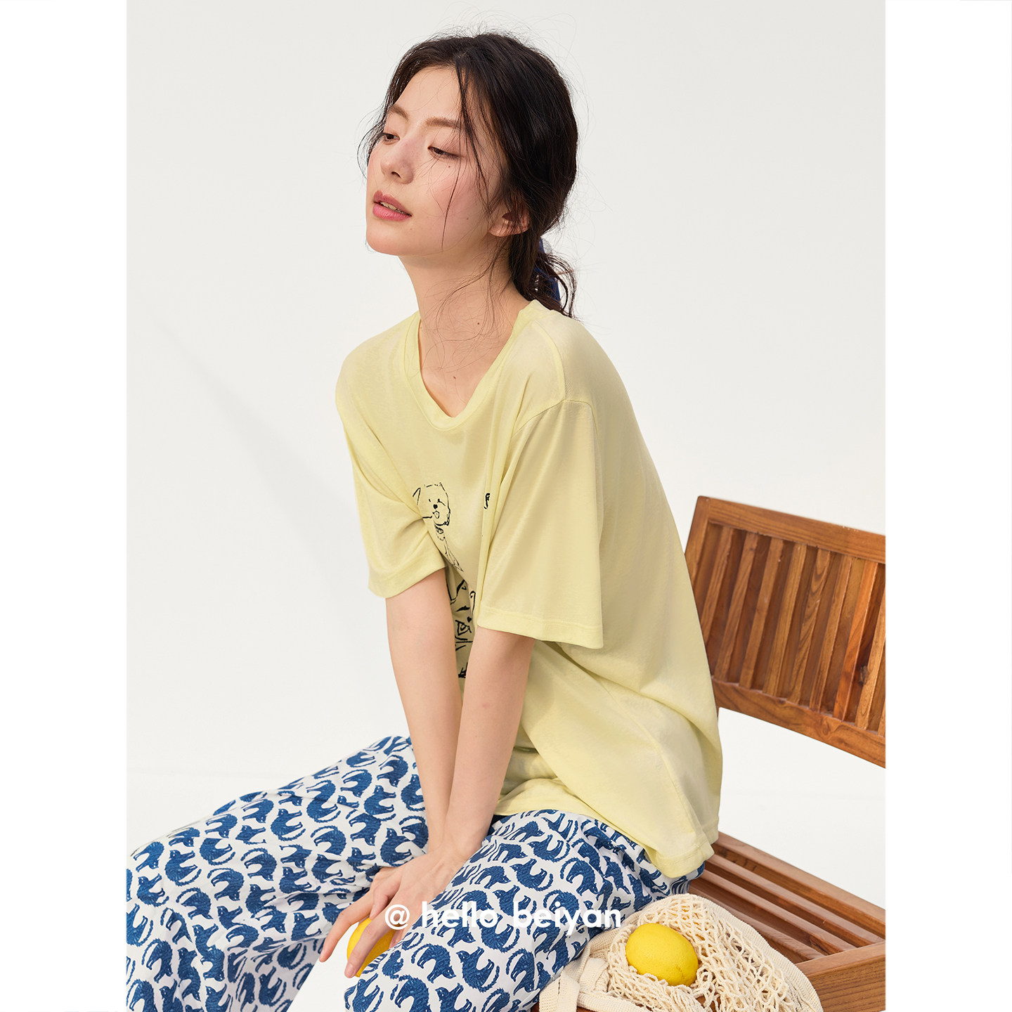 贝妍女夏季凉感短袖长裤减龄睡衣