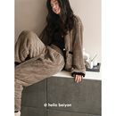 家居服 保暖加绒大码 贝妍高级感小香风睡衣女秋冬季 加厚珊瑚绒套装