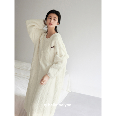 贝妍女冬新款甜美温柔半边绒睡裙