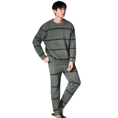 贝妍秋冬男可外穿保暖半边绒睡衣